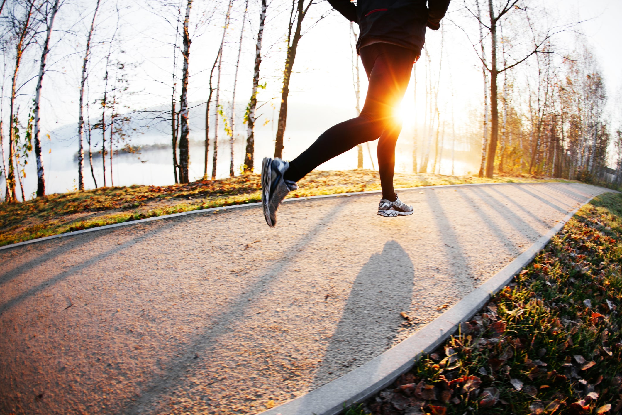 Man run at autumn morning. Healthy lifestyle concept
