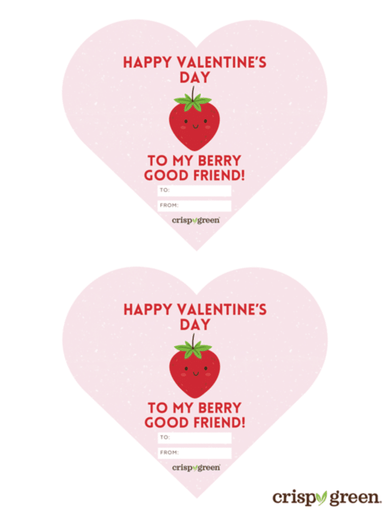 Valentine's Day template in the shape of a heart that features a Strawberry provided by Crispy Green.